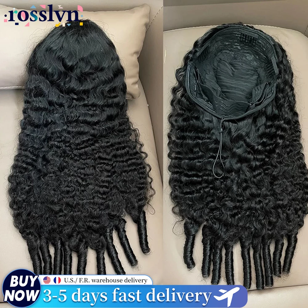 Natural Black Burmese Curly Half Wig Full Machine Made Wig Raw Human Hair Ready to Wear Deep Wave 3 IN 1 Half Wig With Drawstring Flip Over 38 Inch