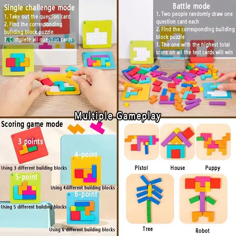 3D Creative Desktop Puzzle Game Tangram Math Toys Building Blocks Board Color Shape Game For Kids Educational Boy Girl Gifts