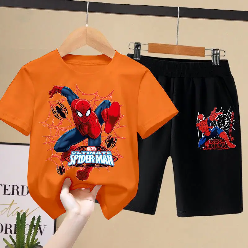 子供用半袖Tシャツとショートパンツのセット,スポーツウェア,スパイダーマン,2ユニット