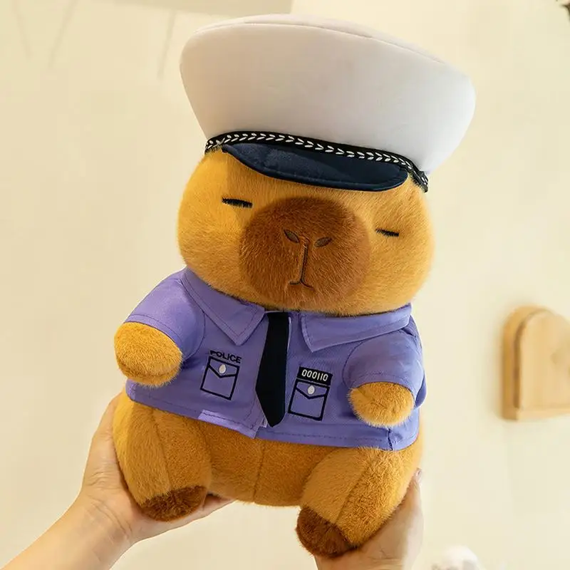 Soft Capybara Doll Cozy Policeman Capybara Plush Pillow Cute Soft Plush Capybara Plushie Stuffed Toys Capybara Stuffed Animal