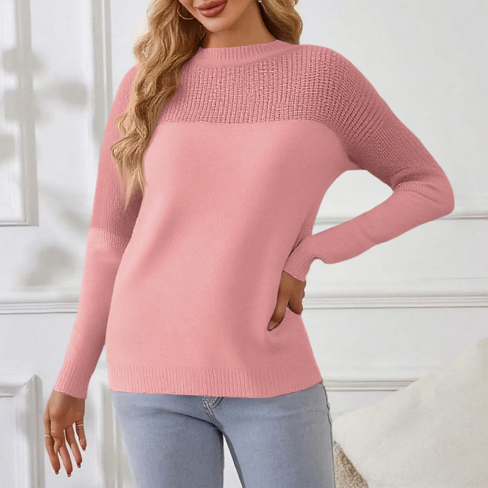 Suéter De invierno De manga larga para Mujer, Jersey De punto, suéter De cuello redondo, Jersey, suéter De punto, Ropa De Mujer nuevo