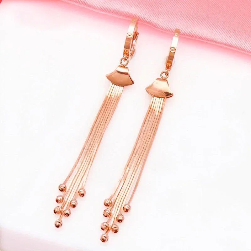 Fashionable Wedding long Earings with Fan Tassel Earrings for Women vintage Copper plated rose gold Jewelry gift