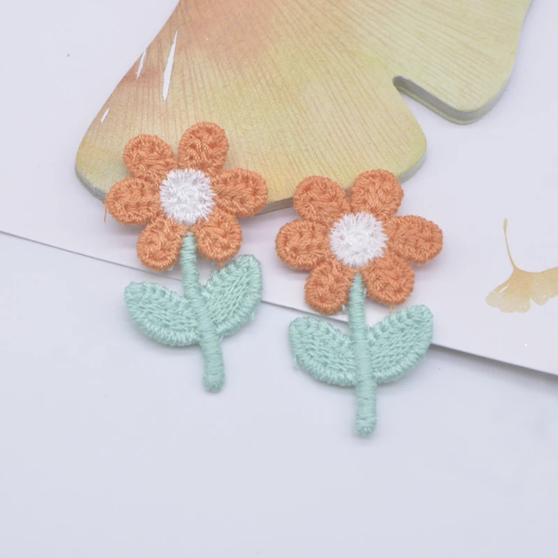 20pcs 23*37mm bestickte Strick blume für DIY Hut Kleidung Hochzeit Näh patches Baby Kopf bedeckung Clips Dekor Zubehör