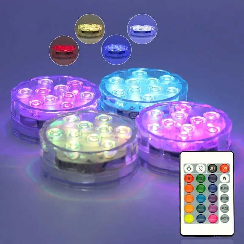 

10 светодиодов RGB погружной светильник, подводный ночник на батарейках, садовый светильник для бассейна, свадебная вечеринка, ваза, чаша Warsun