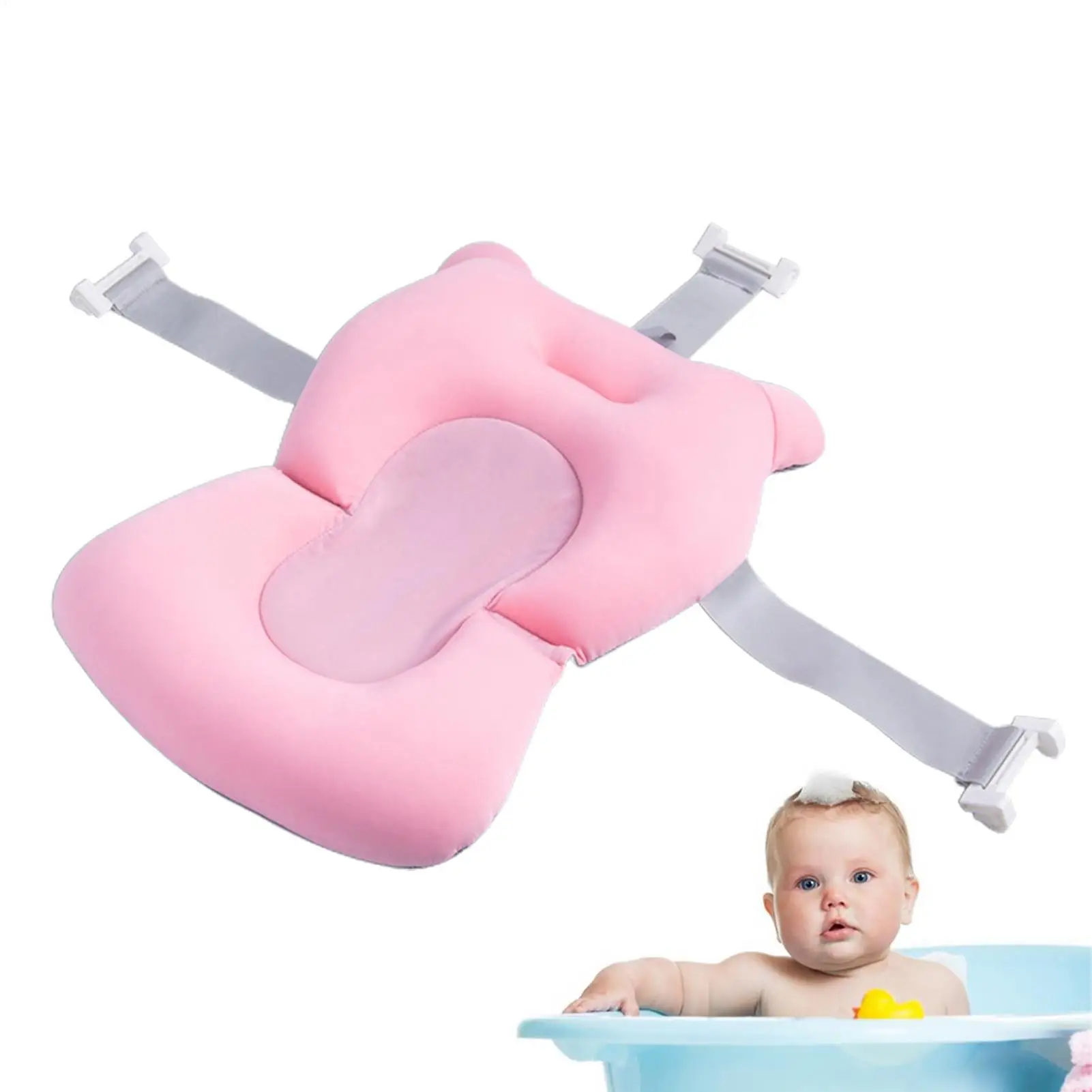 New born Bath Cushion Adjustable Foldable Bathtub Mat Cushion Baby Bath Accessories Bathtub Essentiall With Buckles And 3 Safety