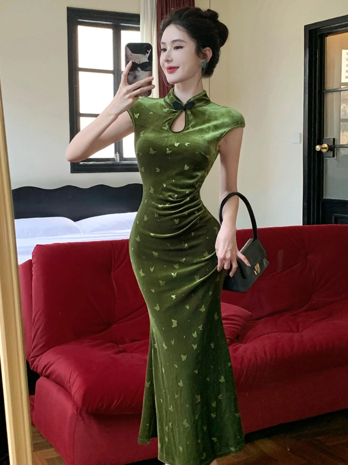 

Ретро-китайское бархатное вечернее платье без рукавов для женщин, модное, в национальном стиле