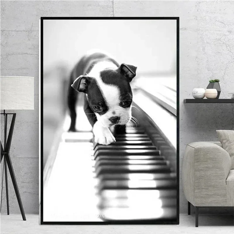 Flowers Music Posters and Prints Canvas Painting Black and White Piano with Wall Art Women Pictures for Living Room Home Decor