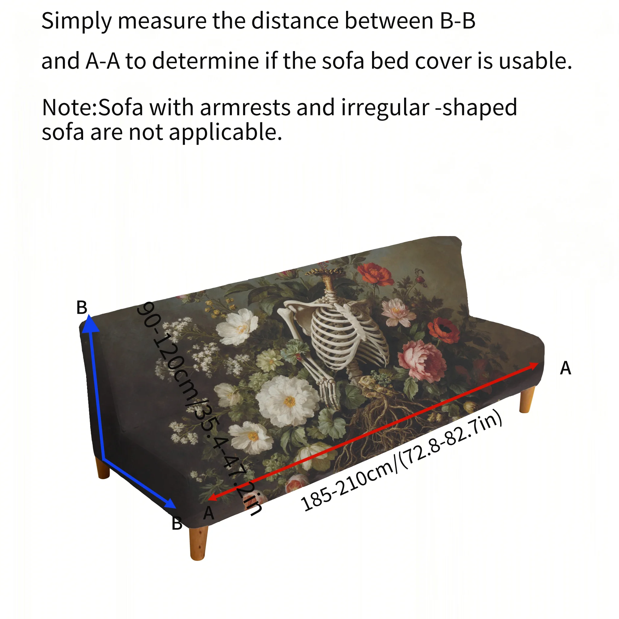 Skull Growth Flower Printed Elastic Sofa Bed Cover, Living Room Sofa Bed Cover, Dustproof Machine Washable Sofa Bed Cover