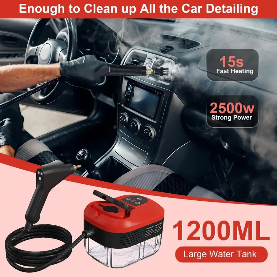 Cleaner for Home, 15s HeatUp, 1.2L Water Tank, 6Level Adjustable Handle, Handheld Steam Cleaner for Car Detailing, Dirt, Furnitu