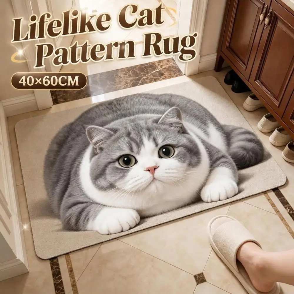 Practical Diatomite Cat Print Doormat Absorbent Washable Entryway Rug Wear-resistant Non-slip Pet Floor Mat Household