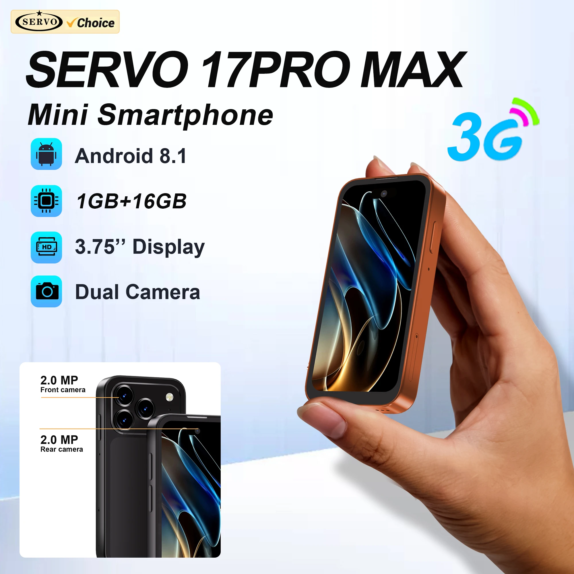 2026 NEW SERVO 17PRO MAX 3G Mini Smartphone Android 8.1 16GB ROM Face Unlock WiFi GPS Dual SIM 3.75