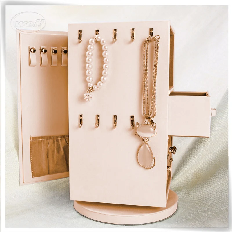 custom.Large-Capacity PU Leather Jewelry Box Cabinet Exquisite Multi-Layer Jewelry Organizer Rotatable Jewelry Storage Box