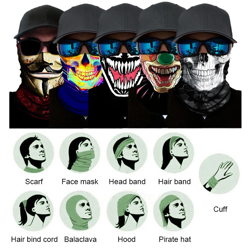 Outdoor Sports Seamless Bandanas Neck Gaiter Face Shield Motorcycle Cycling Balaclava Headband Mask Hiking Fishing Scarf