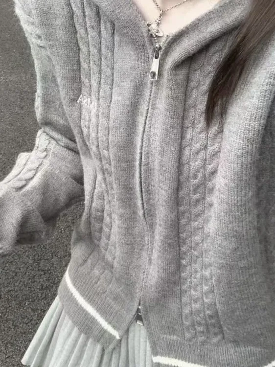 ay Hooded Knitted Sweater Women's Autumn New Sle Double Zipper Soft Outerwear Cardigan Coat Commute Sle Loose Fit Long ...