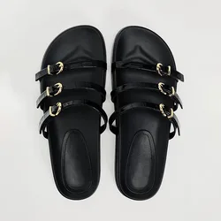 2024 Black Flat Sandals Women Fashion Buckle Open Toe Women Slippers Casual Sandals Designer Luxury Slippers Female Shoes