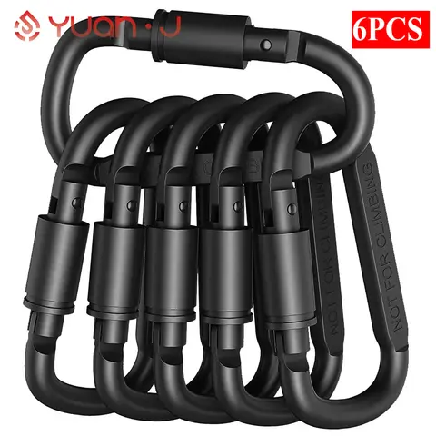YUANJ 6pcs Backpack Carabiner Keychain Outdoor Camping Hiking Aluminum Alloy D-ring Snap Clip Lock Buckle Hook Climbing Tools