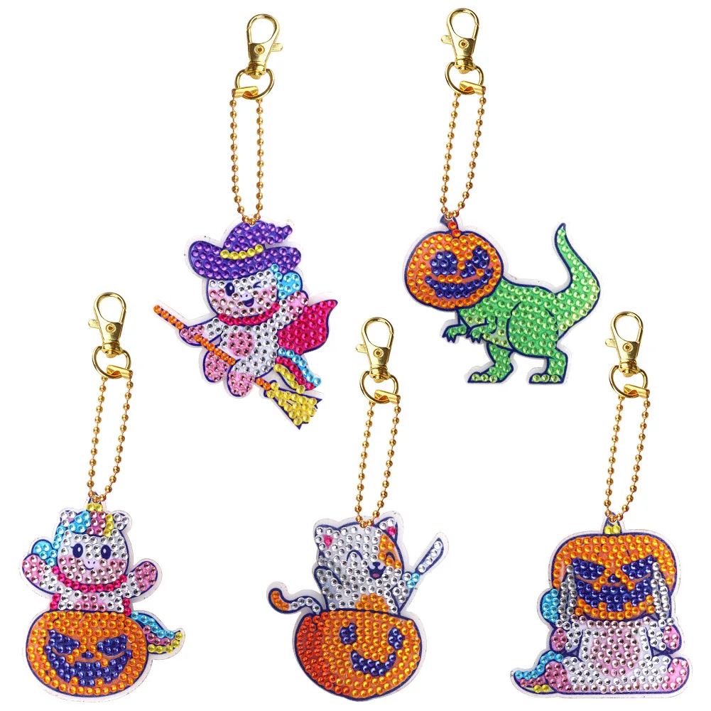 Halloween Pumpkin Head Zombie Keychain Diamond DIY Children's Dot Diamond Cartoon Set Crystal Bright Diamond Set