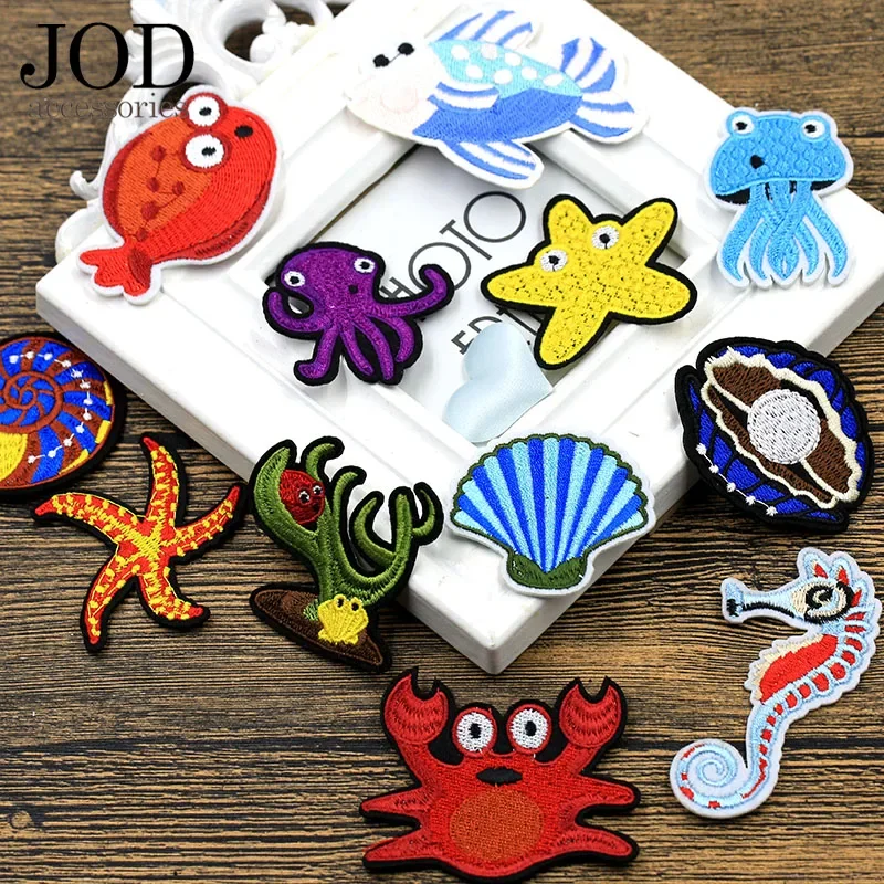 New Arrival Marine Life Iron on Patches Octopus Shell Starfish Crab Cartoon Appliques for Children Clothing DIY Sewing Wholesale