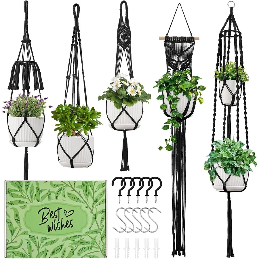 

Macrame Plant Hangers 5Pack Hanging Planters for Indoor Plants w 5 Set Hooks Handmade Cn Rope Hanging Plant Holders Plant Hange