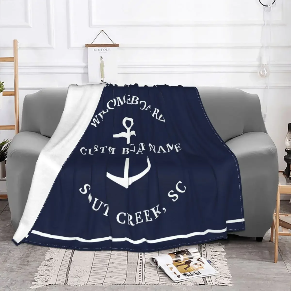 

Baby Blanket Nautical Navy Blue Anchor Plaid Sofa Cover Coral Plush Fleece Winter Soft Throw for Bed Office Bedding Throws