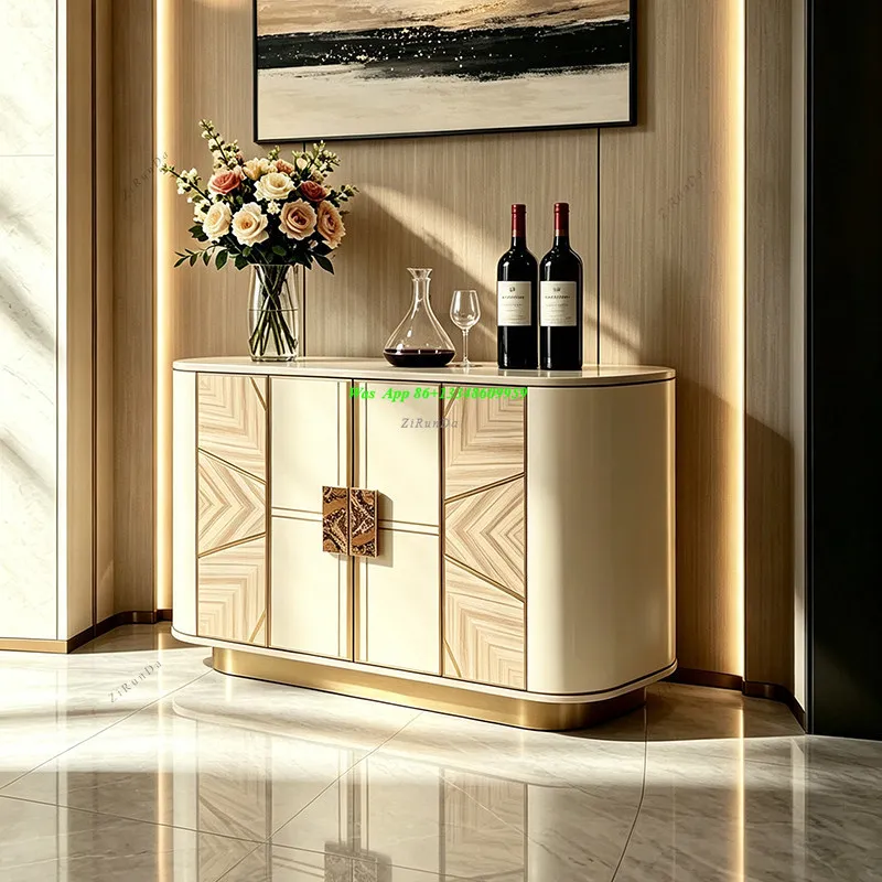 Italian Light Luxury Marble Porch Cabinet Design Villa Wall Storage Cabinet Middle Antique Solid Wood Dining Side Cabinet