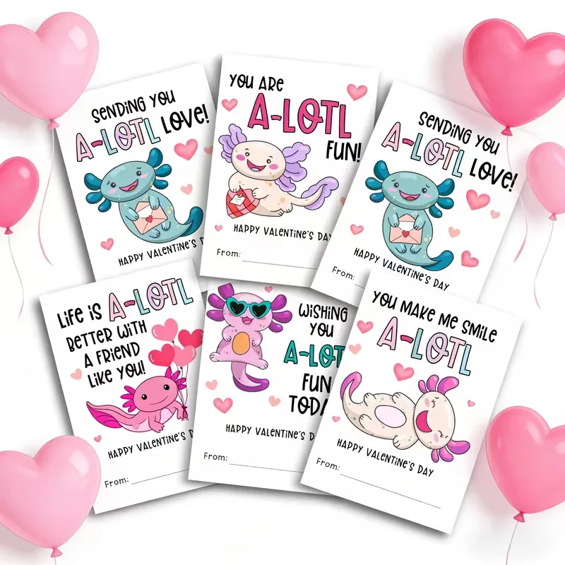 Valentinstags-Grußkarte mit niedlichem Salamander-Design, Anpassbar für Paar-Jubiläen