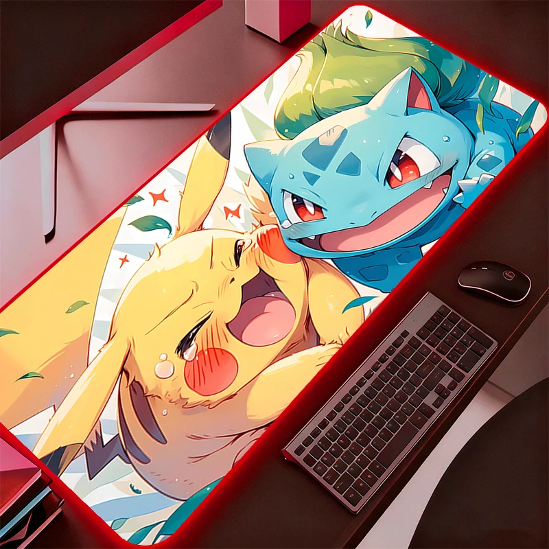 Mouse Pad Pokemon Pikachu RGB Gaming Accessories Gabinete Gamer PC Computer Desk Mat Backlight Keyboard Tablet Mousepad LED