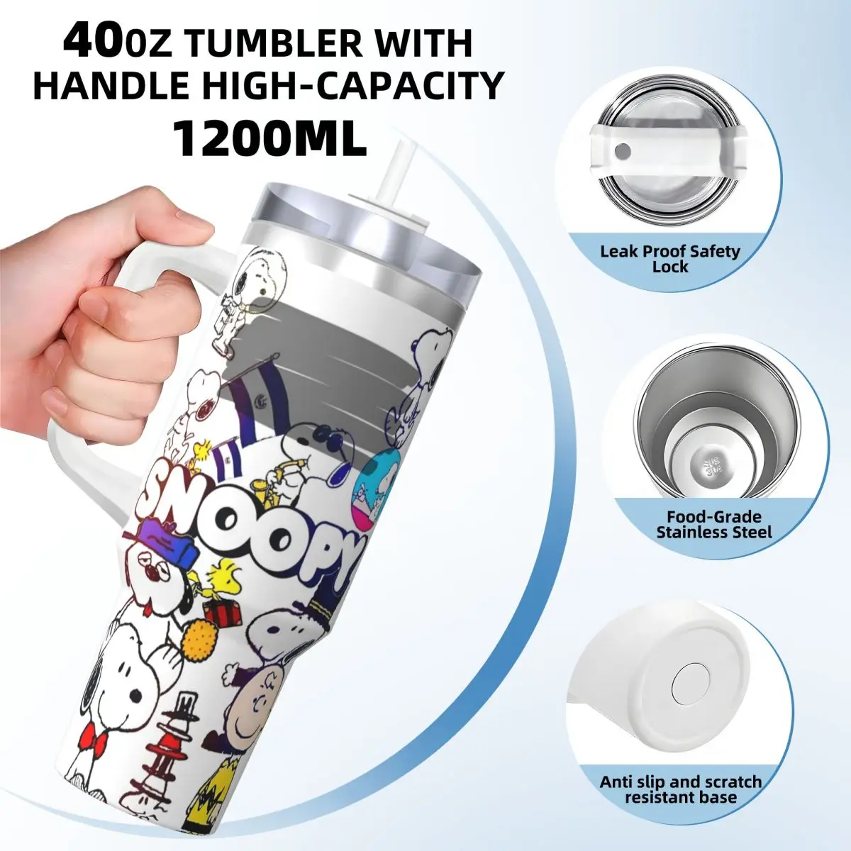 Snoopy Peanuts Tumbler Cold Drink Water Bottle Portable Stainless Steel Thermal Cups Custom DIY Travel Car Mugs