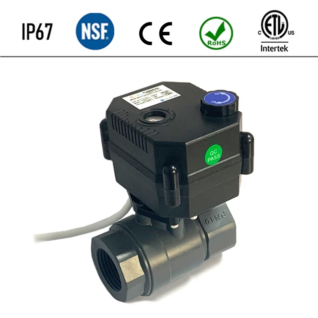 IP67 Electrically Actuated Ball Valve Spring Return FH-S FH-MO UPVC BSP NPT Thread  Factory CE ROHS NSF61 DN15 DN20 DN25 12V 24V