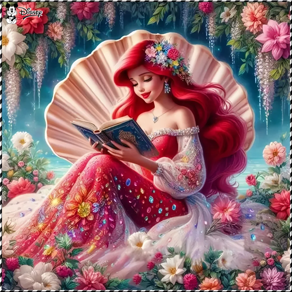 Disney New Diamond Painting Cartoon Mosaic The Little Mermaid Ariel Flower Wall Art Home Decoration