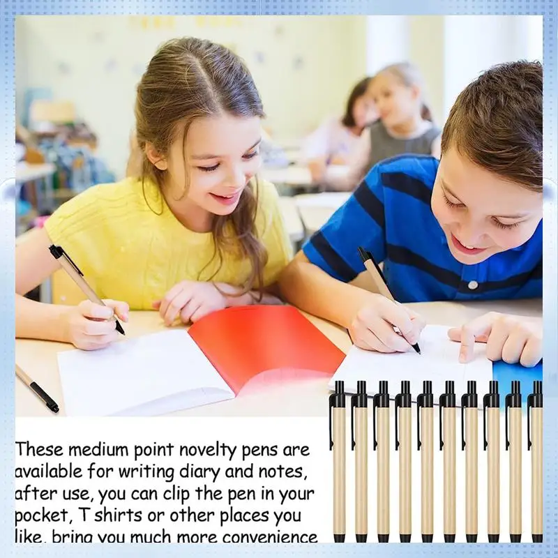 

A82Q-200 Pack Black Ballpoint Pens Medium Point Retractable Pens Recycled Kraft Paper Pens Bulk Office School