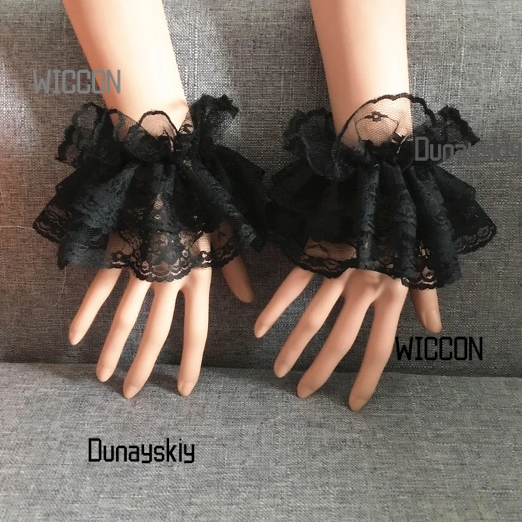 Gants en dentelle Lolita – Ensemble de manchettes à manches courtes pour boîte de nuit/Cosplay Halloween/Natal/Oktoberfest/Pâques