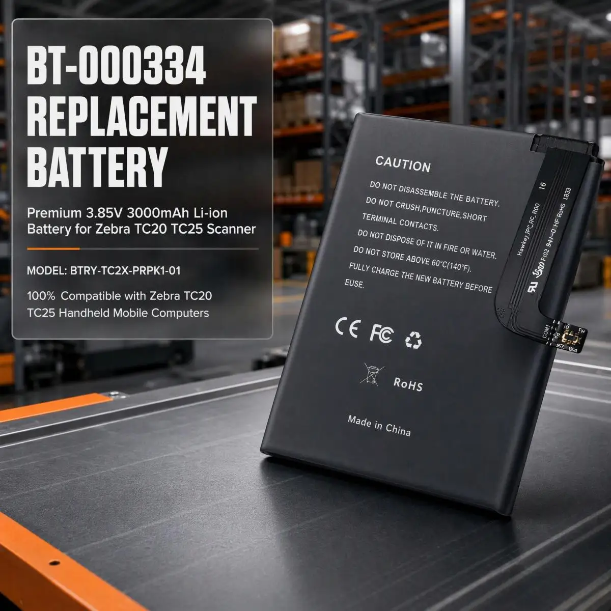 BT-000334 BTRY-TC2X-PRPK1-01 3000mAh Li-ion Replacement Battery for Zebra TC20 TC25 Barcode Scanner Handheld Mobile Computer