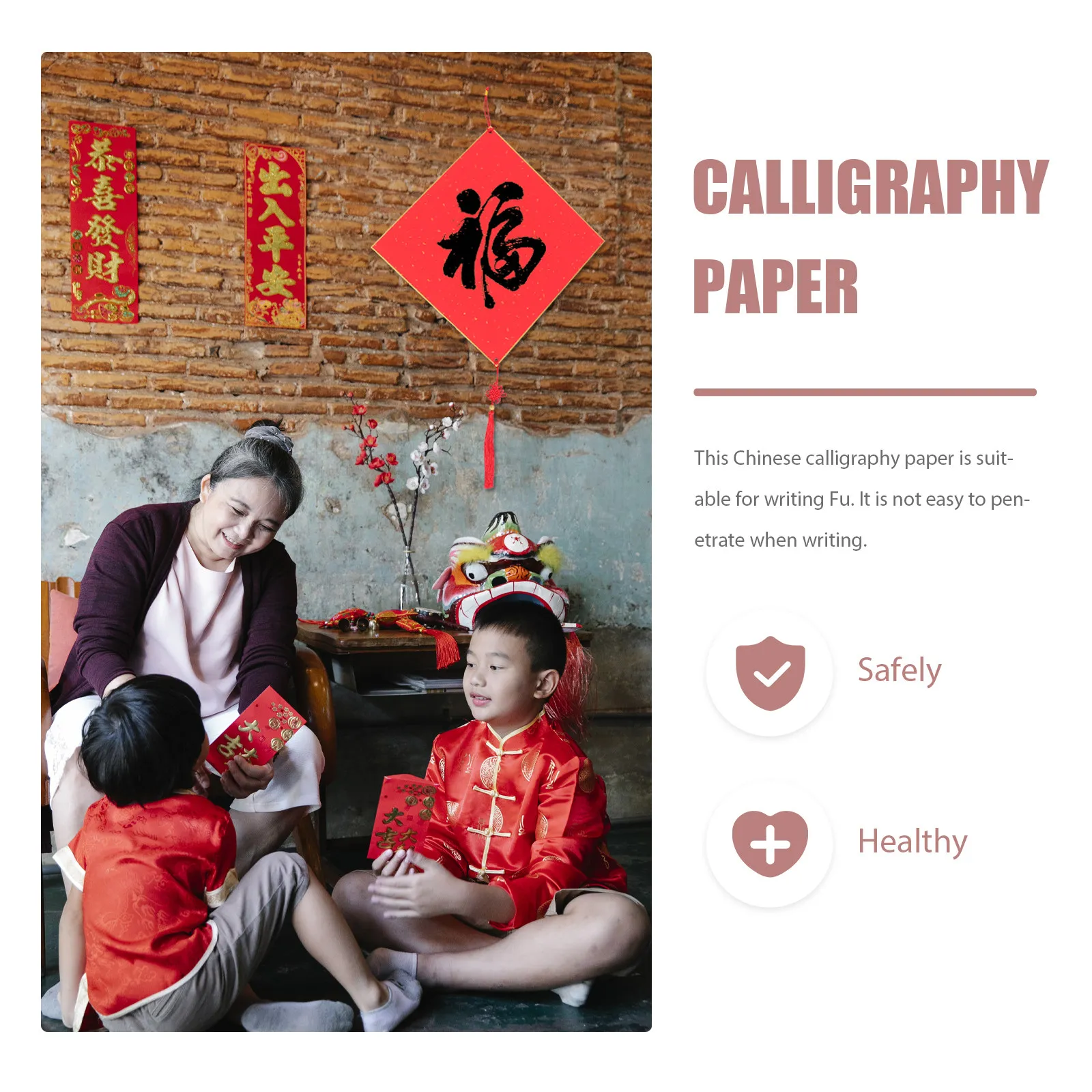 1Pcs Square Fu Character Rice Paper Double-Sided Thick Red Xuan Paper for Chinese New Year Calligraphy Painting Home Office
