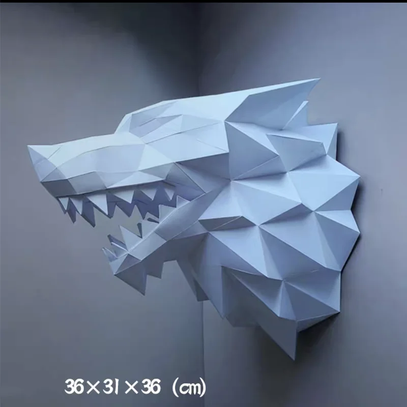 Wolf Paper Model Red Dragon Head Papercraft Hand Made Art Sculpture Model 3D Puzzles Wall Decorations Home Decor DIY Toys