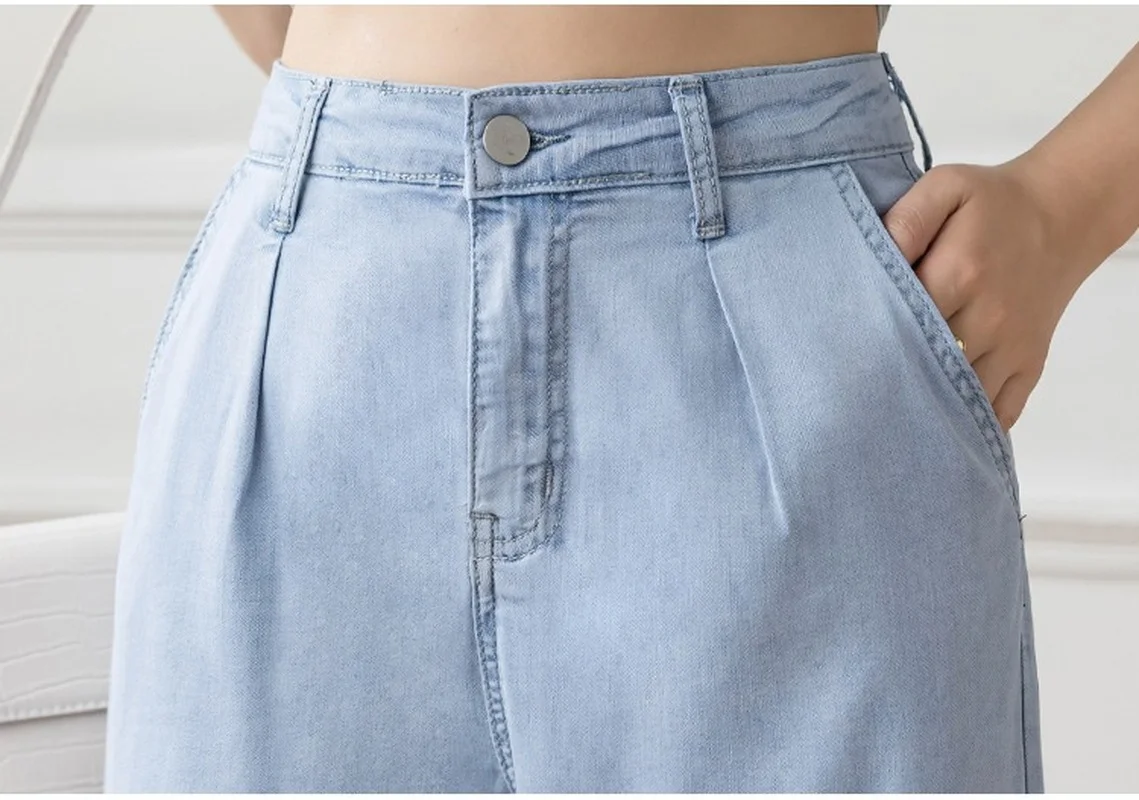 Women Casual High Waist Loose Thin Pants 2024 Summer Wide Leg Jeans Loose Ice Silk Straight Trousers Female Long Denim Pants Pop