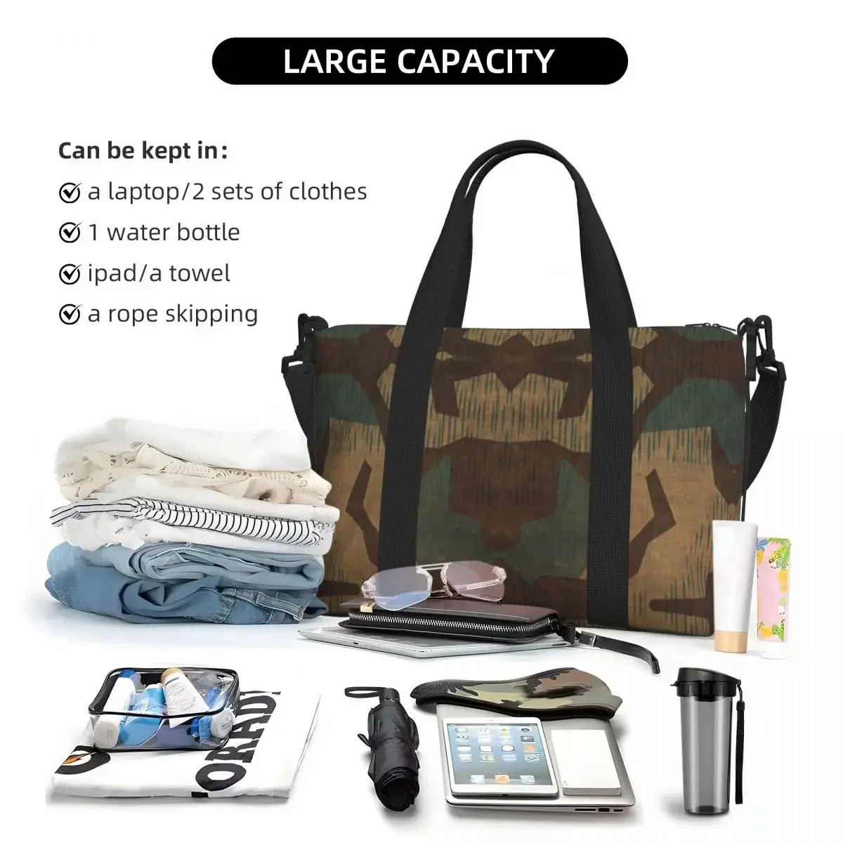 Custom Splintertarn German WW2 Camouflage Beach Tote Bag Extra  Gym Carry On Military Army Tactical Camo Travel Shopping Bags
