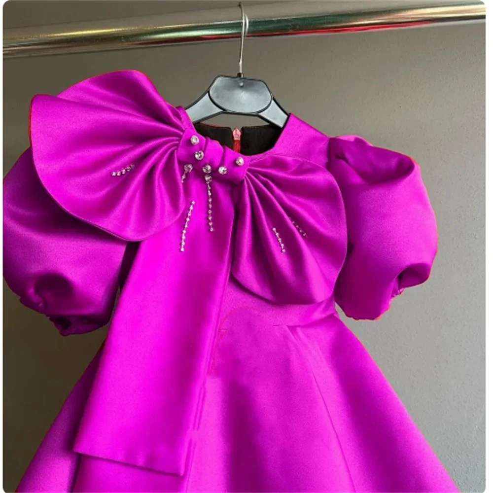 Flower Girl Dresses Satin Cute Princess Kids Bow Sacrament Custom Costumes Prom First Communion Dresses Customized