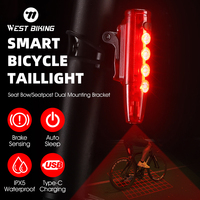 WEST BIKING Smart Bicycle Taillight Brake Sensor Laser LED Rear Light IPX5 Waterproof Flash Light Rechargeable Cycle Accessories