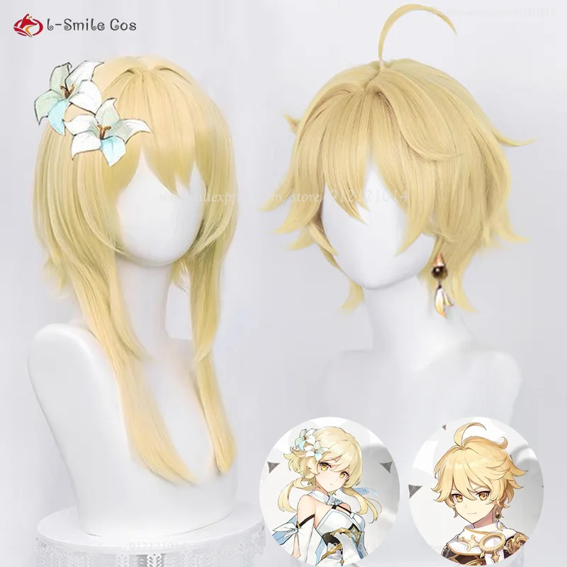 Traveler Cosplay Wig Aether Lumine Cosplay Wig Blond Anime Cosplay Wigs Heat Resistant Synthetic Halloween Wigs