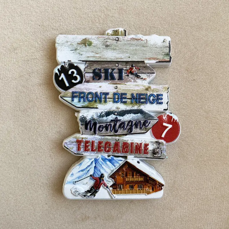 

Ski Landmark Signs from Around the World Tourist Souvenirs Creative 3D Decorations3dPainted Refrigerator Magnet