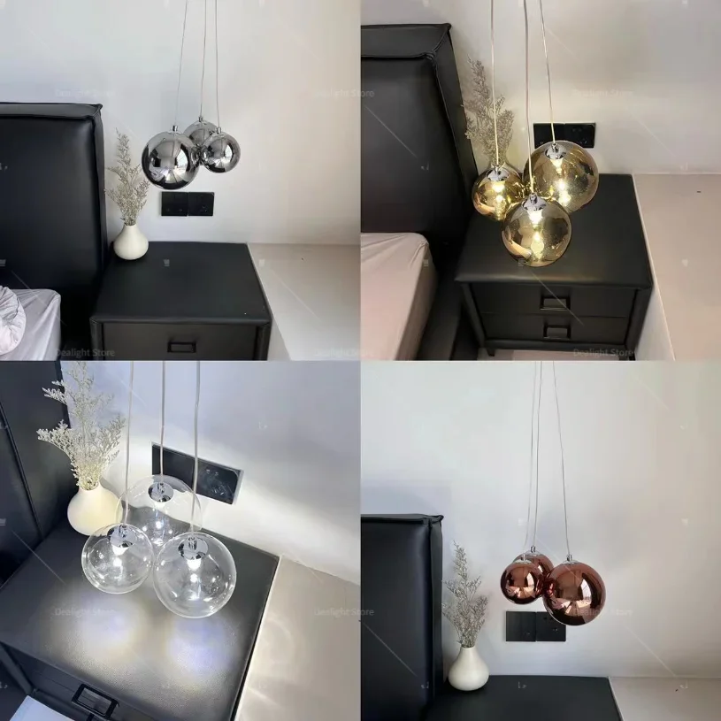 2025 كرة زجاجية قلادة ضوء غرفة نوم السرير مطعم الديكور مصباح معلق الحديثة Led فندق ثريا تركب بالسقف المطبخ I #4