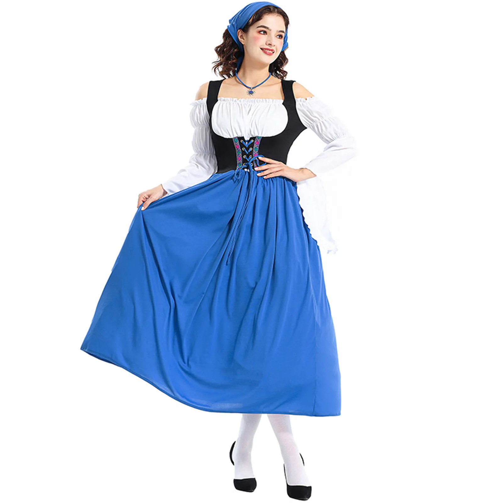 

Film Medieval Housemaid Cos Uniform Skirt for Women Adult Red Blue Purple Green Farm Maid Oktoberfest Party Girl Dress Costume