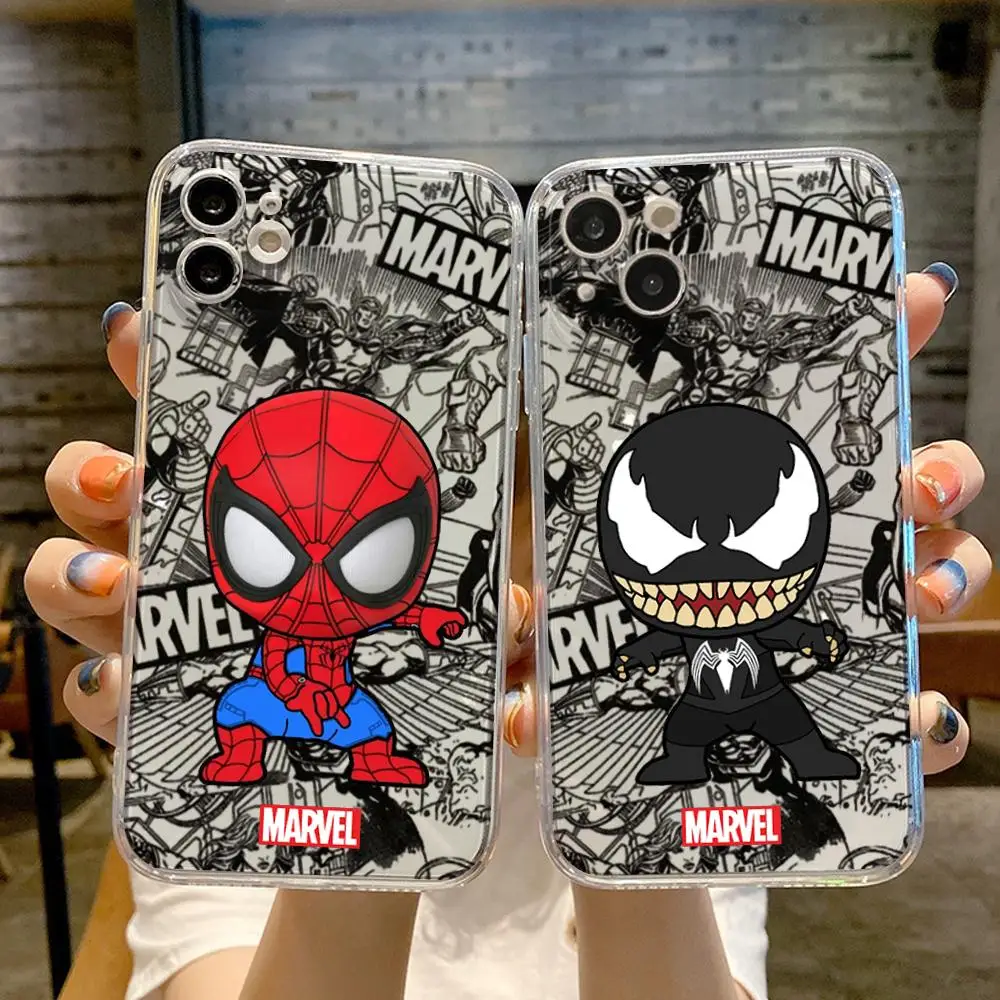 Marvel Spider Man Phone Case FOR IPhone 15 14 13 12 11 Pro 14 15 16 Plus 13 Pro MAX XR XS Woman Transparent Covers