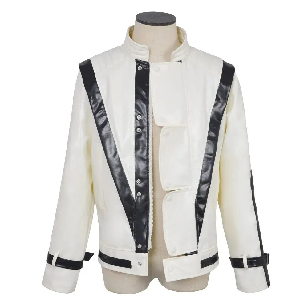 Chaqueta de cuero blanca retro estilo Michael Jackson Thriller, colección Inglaterra, disfraz para fiesta de carnaval