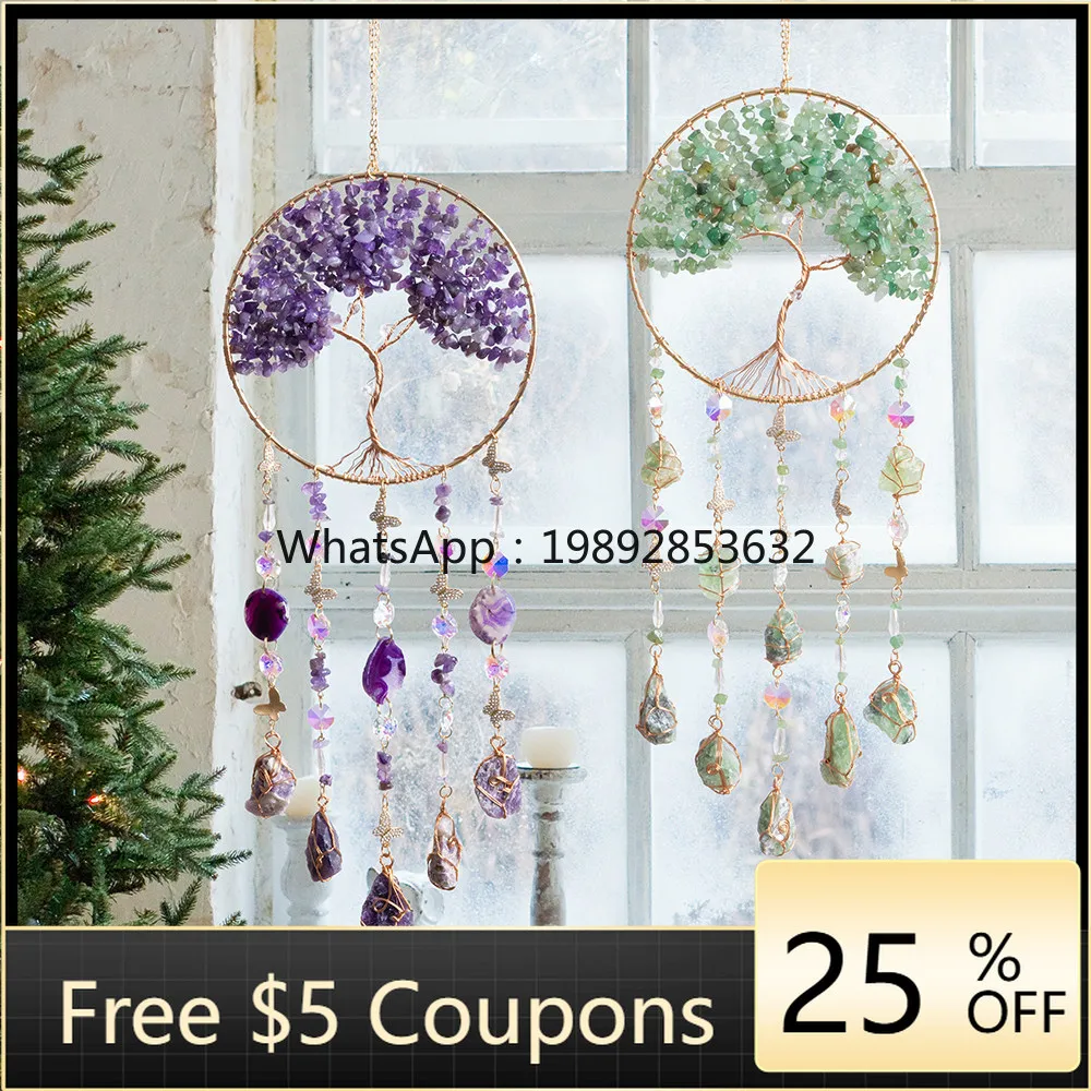 

Girl's heart crystal crushed stone sun catcher tree of life wind chime pendant girl's room decoration pendant