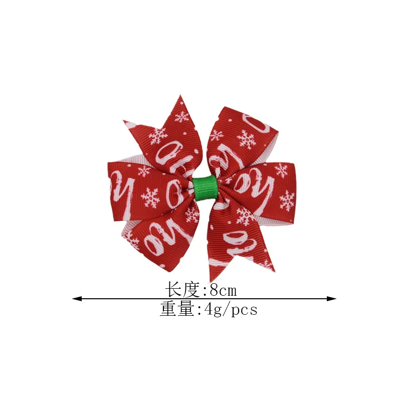 Kids Cute Cartoon Christmas Printed Ribbon Bowknot Hairpin Christmas Snowman Santa Bow Hair Accessories Festival Party Hair Clip