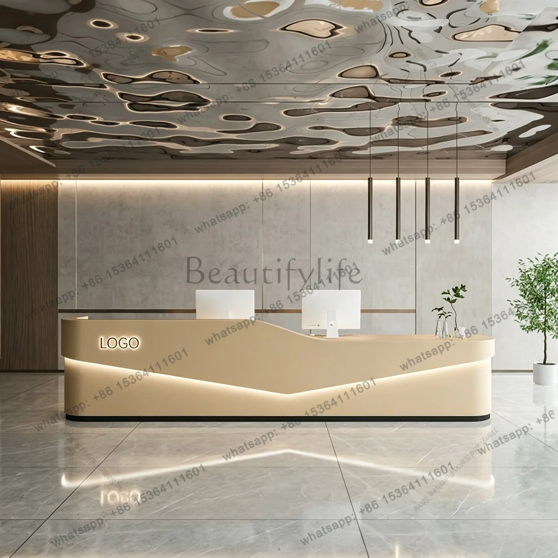 LSModern Minimalist V-shaped Reception Counter, Nordic Painted Front Desk for Beauty Salon, Foot Spa & Hotel, Salon Furniture FY