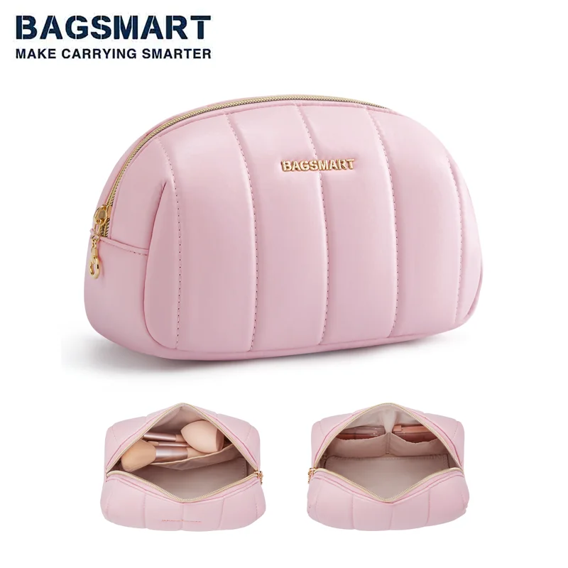 BAGSMART PU Leather Makeup Bag Travel Toiletry Organizer Pouch For Toiletries Accessorie Brushe Women Cute Portable Cosmetic Bag