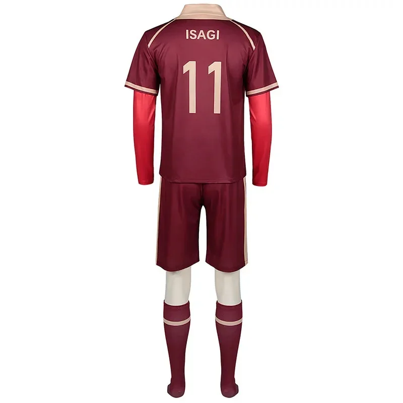 Dd12Anime Blue Lock Kostum Cosplay Kaus Jersey Merah Celana Pendek Wig Seragam Sekolah Bastard Munchen Ness Kaiser Isagi Kurona Cospla